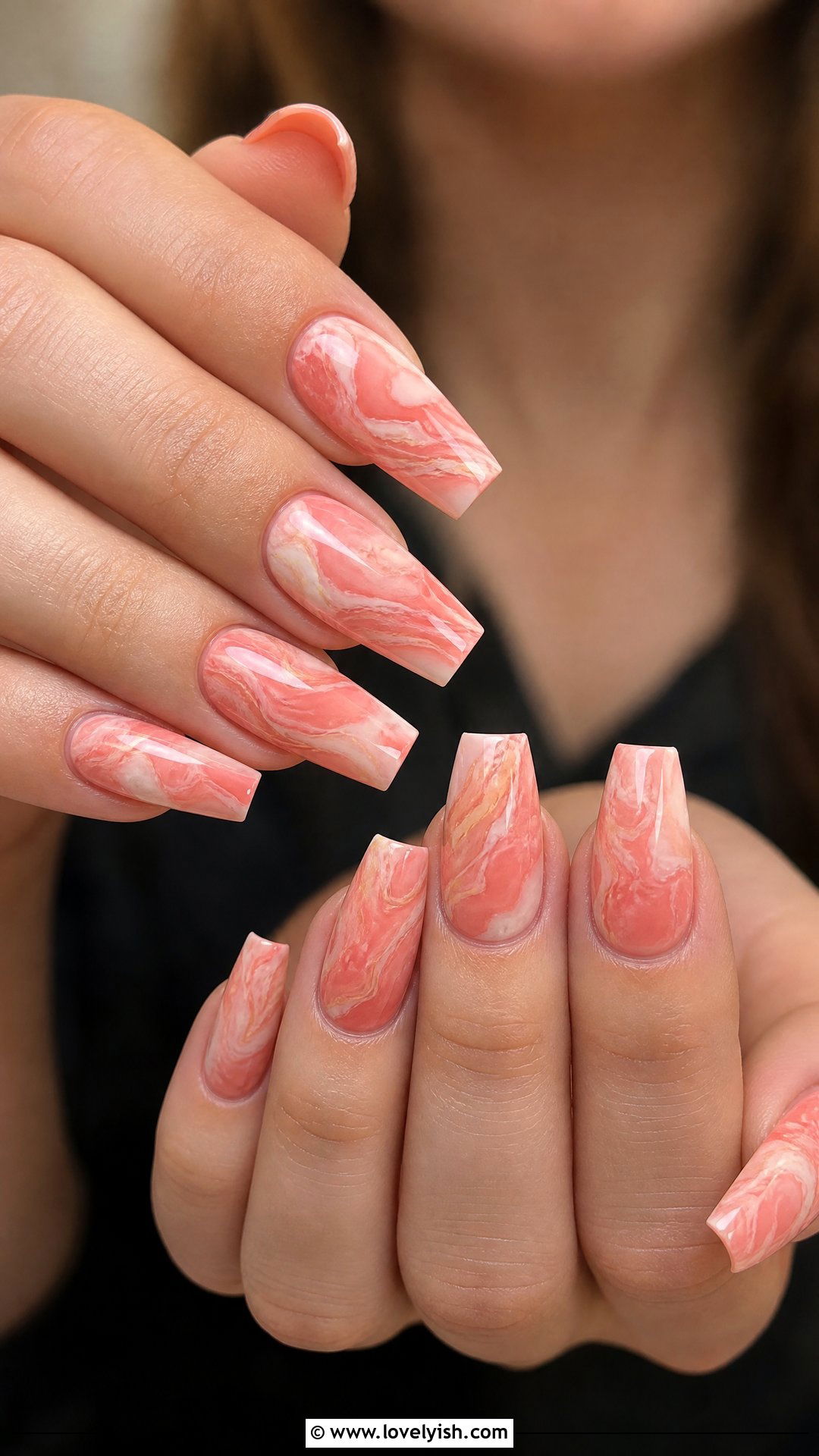 Coral Marble Nails - 50 coral nail designs - 50 coral nail designs