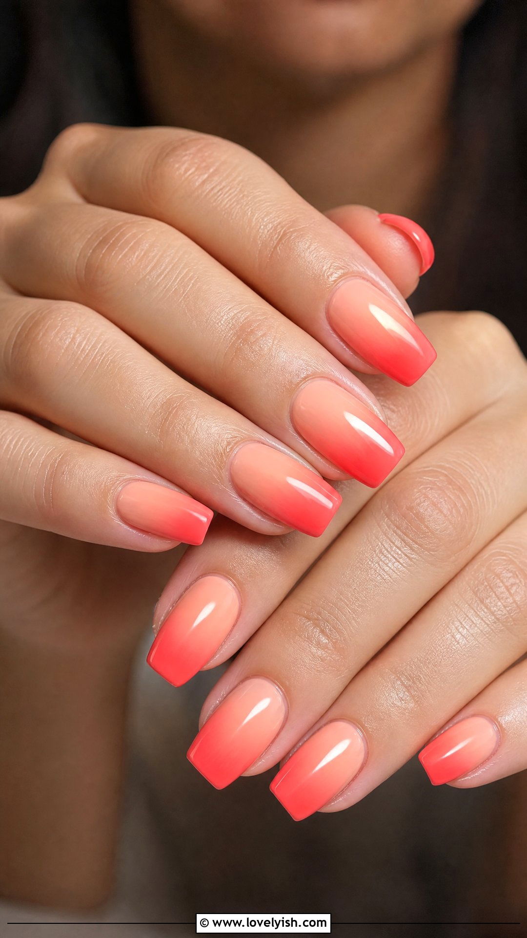 Coral Ombre Short Coffin Nails - 50 short coffin nails - 50 short coffin nails
