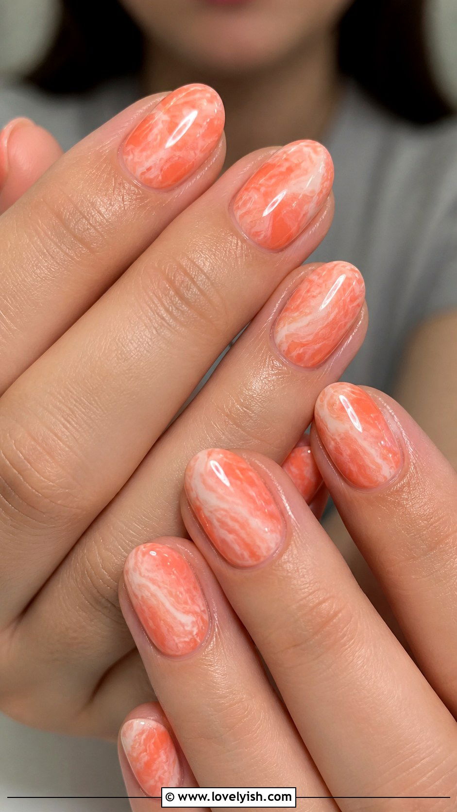 Coral Peach Marble Nails - 38 marble nail designs - 38 marble nail designs