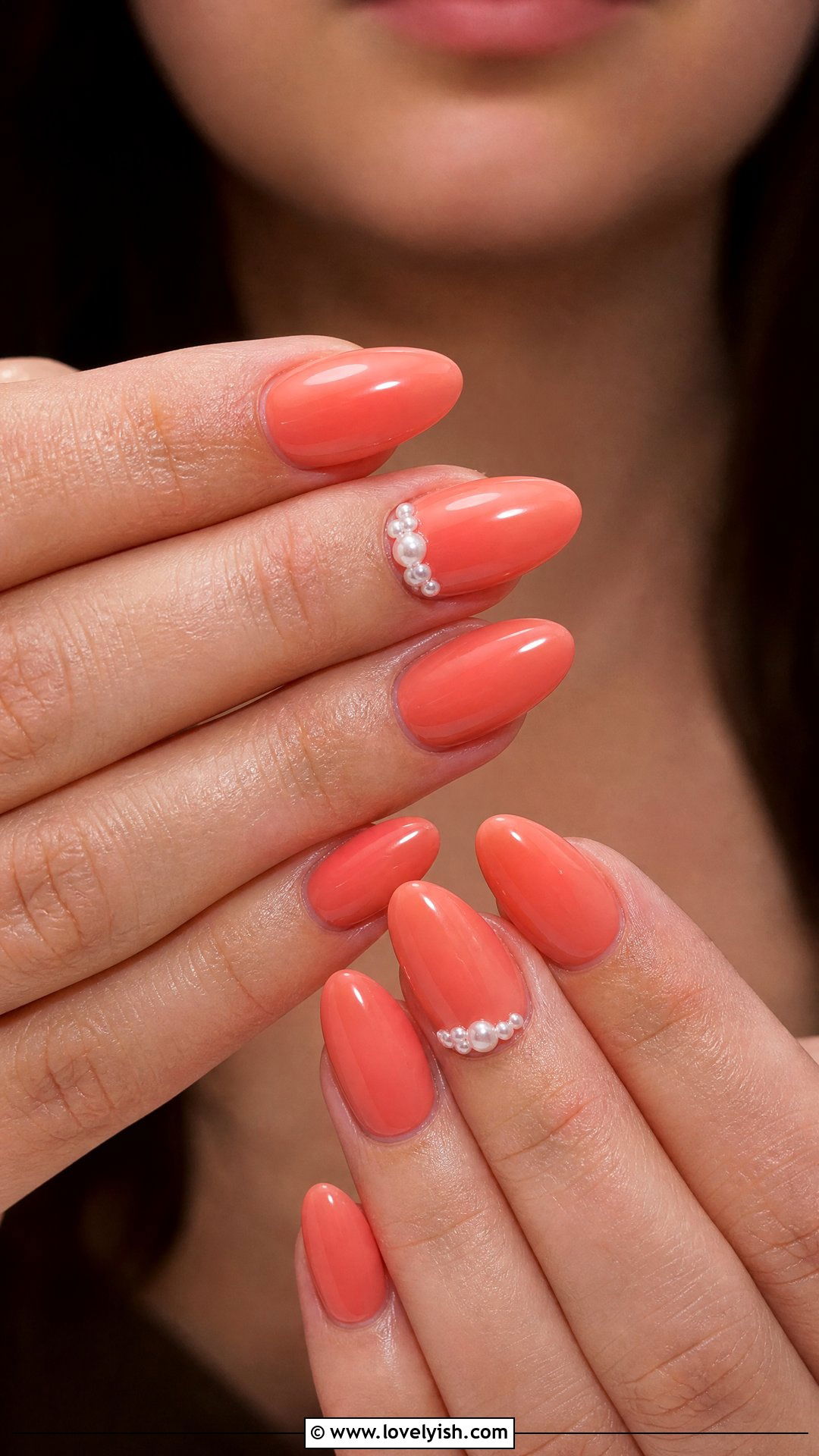 Coral Pearl Accent Nails - 50 coral nail designs - 50 coral nail designs