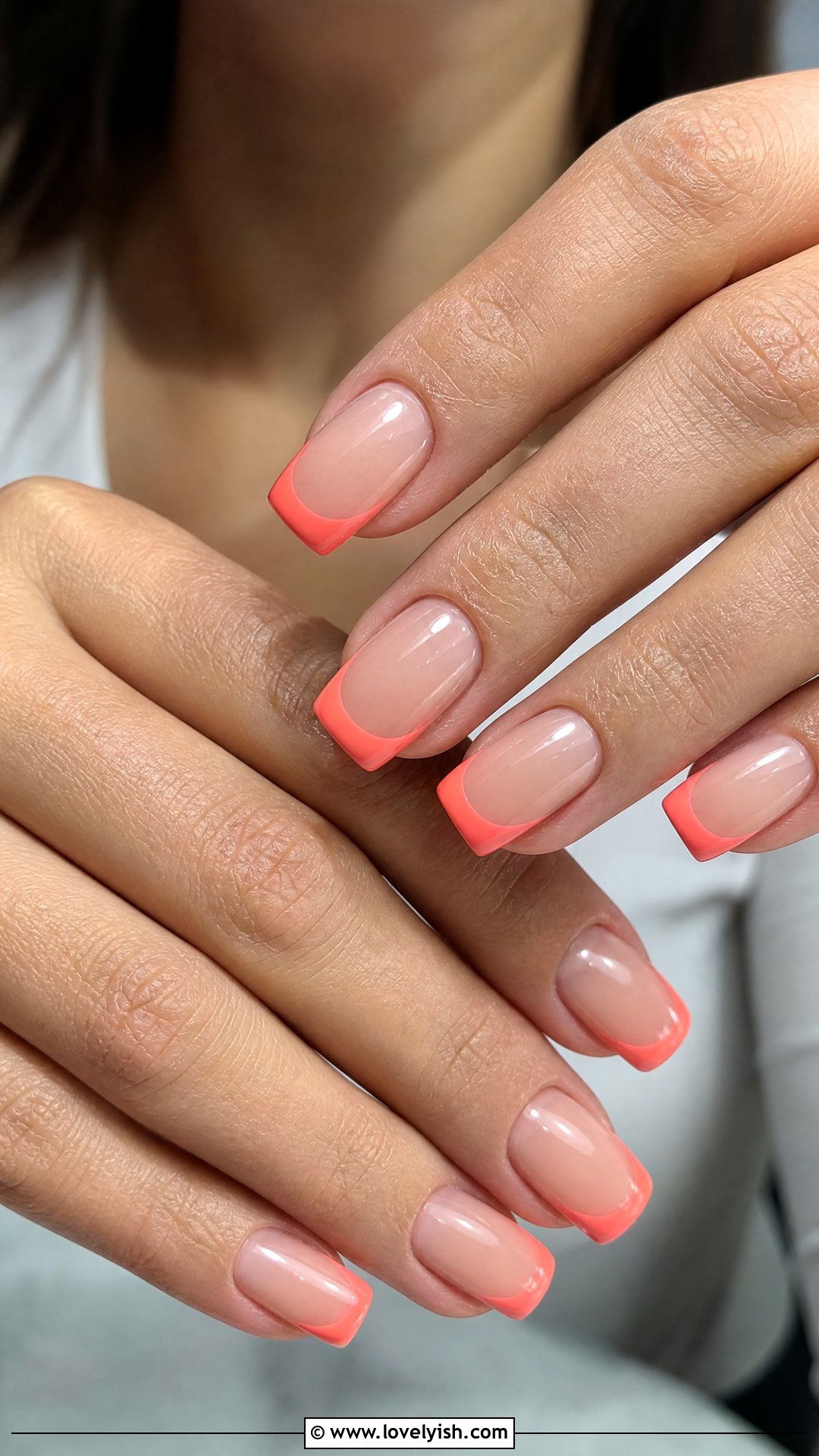 Coral Pink French Tip Nails - 50 cute spring nail designs - 50 cute spring nail designs