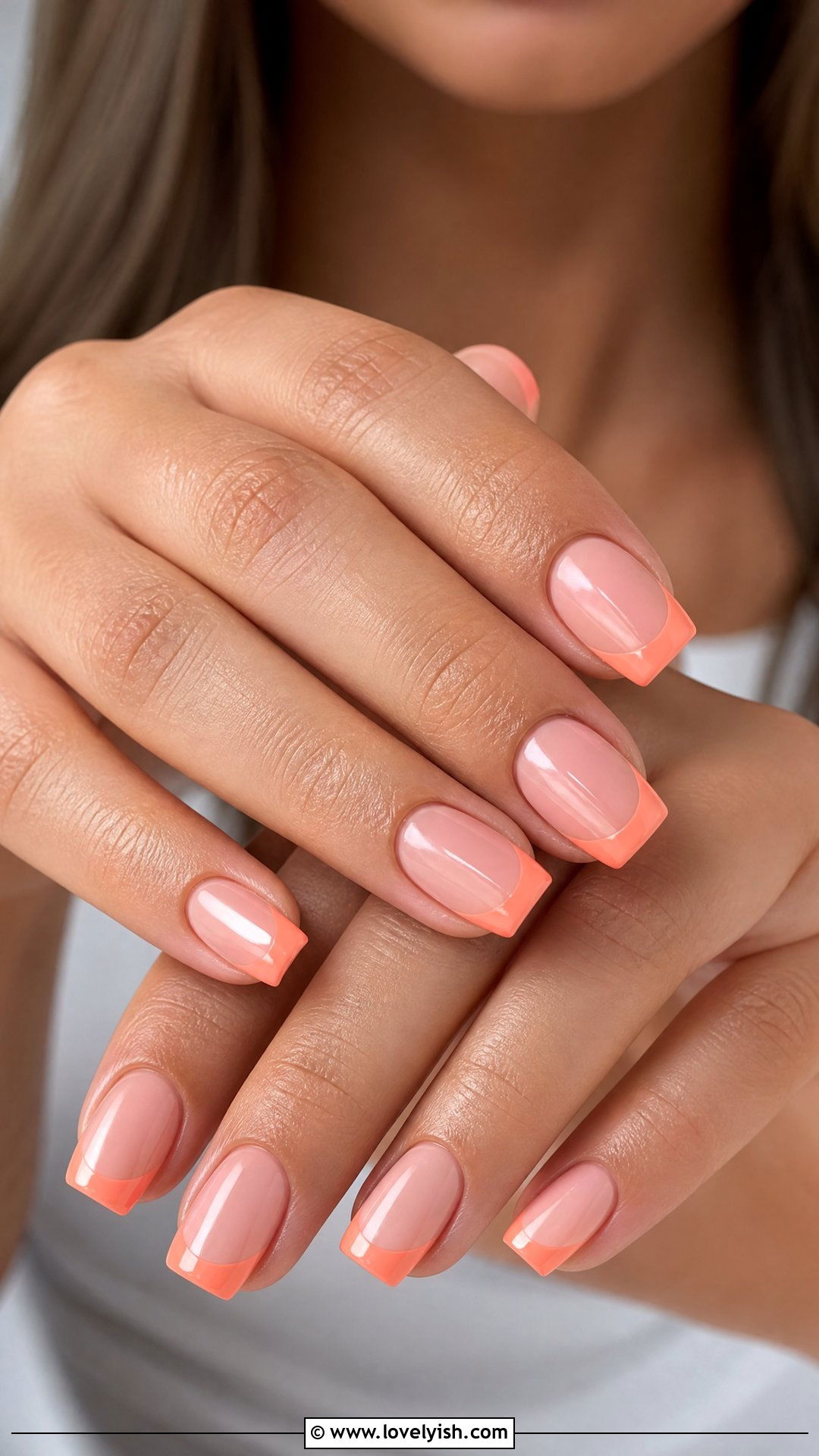 Coral Pink French Tip Nails - 50 easy spring nail designs - 50 easy spring nail designs