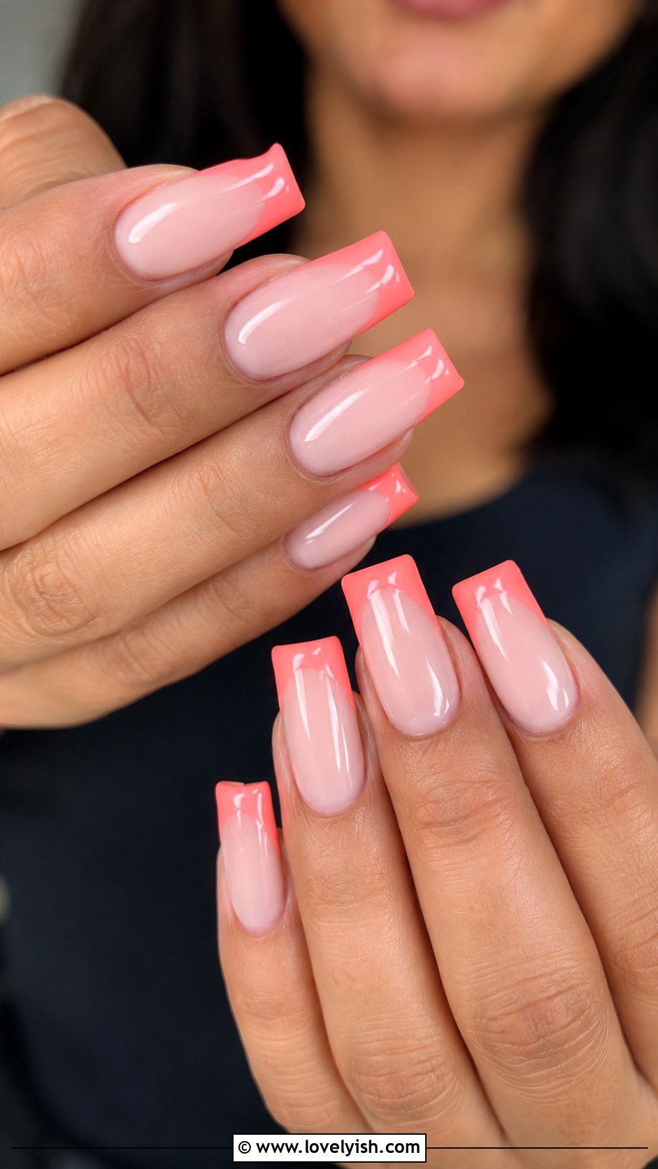 Coral Pink French Tip Square Nails - 50 long pink nails - 50 long pink nails