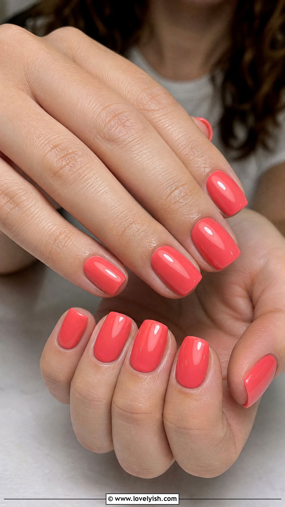 Coral Pink Glossy Nails - 50 classic nail designs - 50 classic nail designs