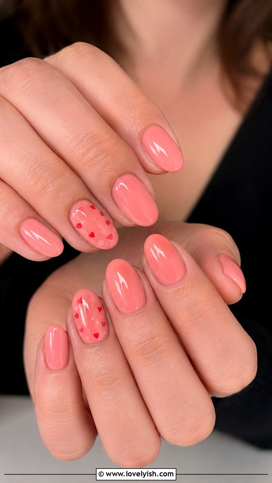 Coral Pink Heart Nails - 40 nail design template - 40 nail design template