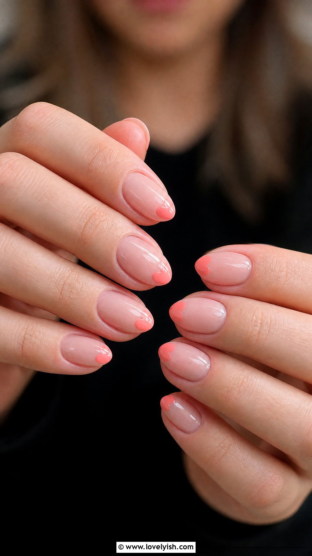 Coral Pink Heart Tip Nails - 50 cute nails - 50 cute nails