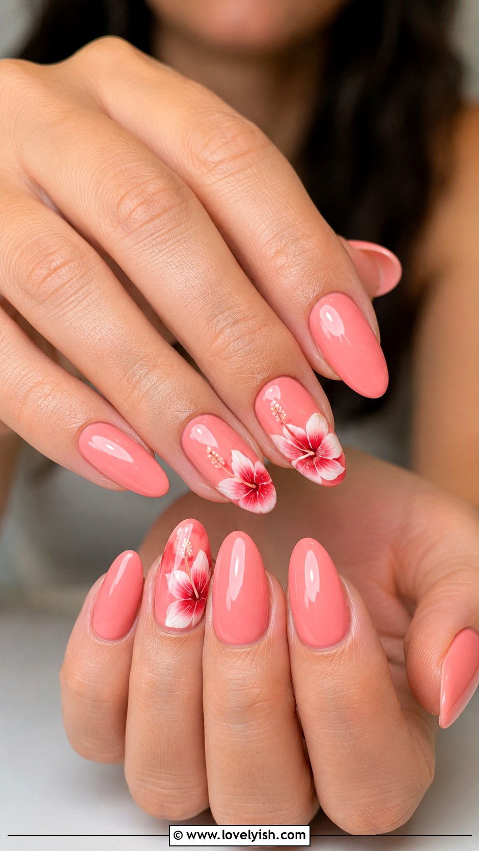 Coral Pink Hibiscus Flower Nails - 50 beach nails - 50 beach nails