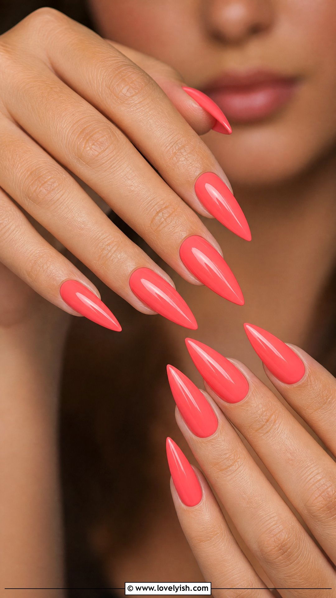 Coral Pink Long Stiletto Nails - 50 long stiletto nails - 50 long stiletto nails