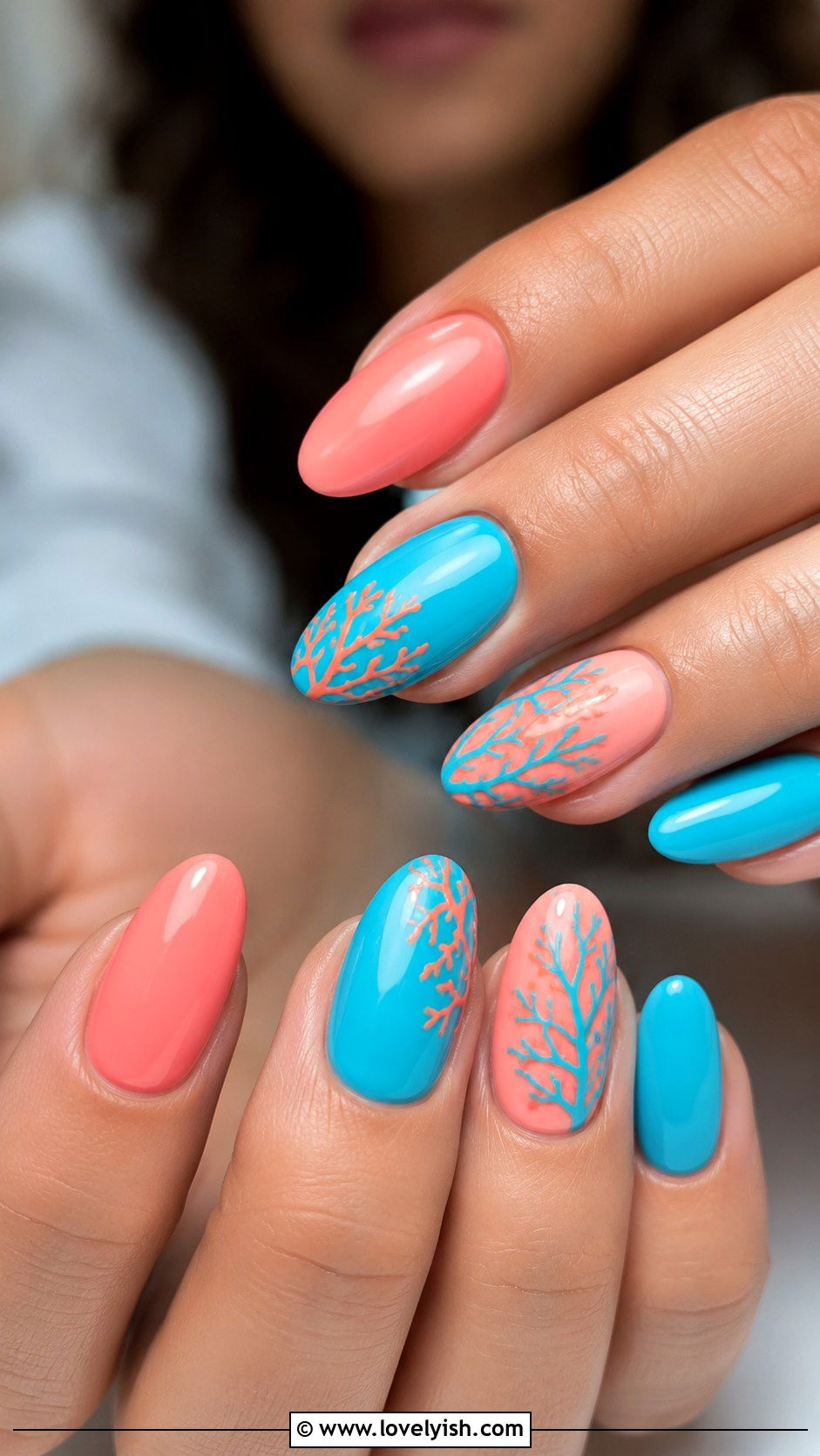 Coral Pink and Ocean Blue Nails - 50 ocean nails - 50 ocean nails