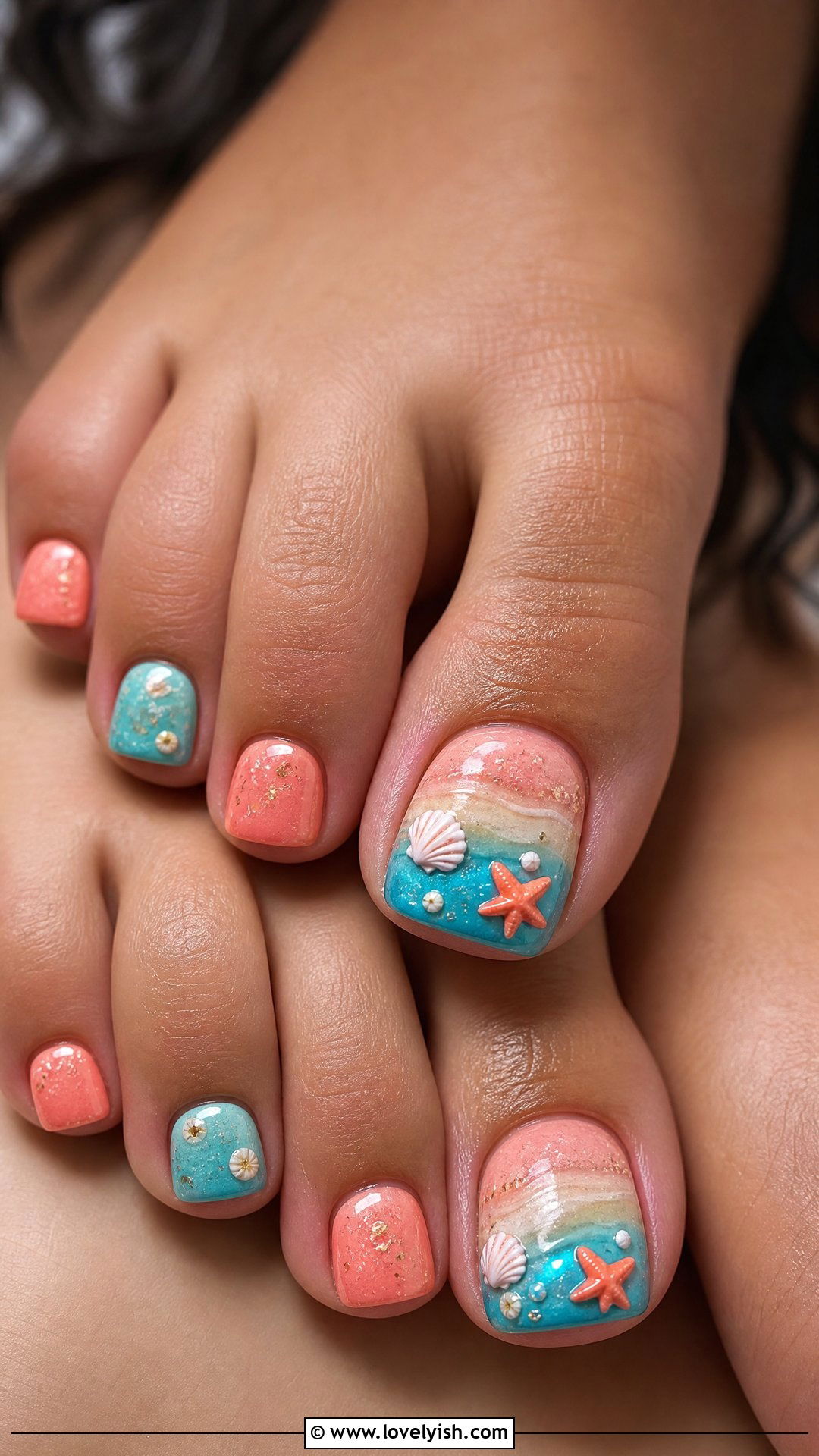 Coral Reef Toe Nails - 50 summer toe nails - 50 summer toe nails