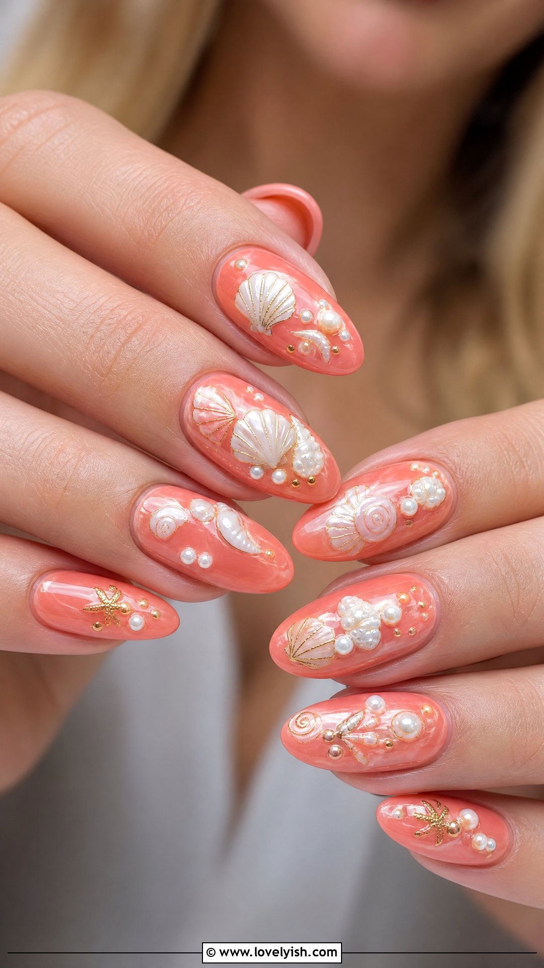 Coral Seashell Nails - 50 coral nail designs - 50 coral nail designs