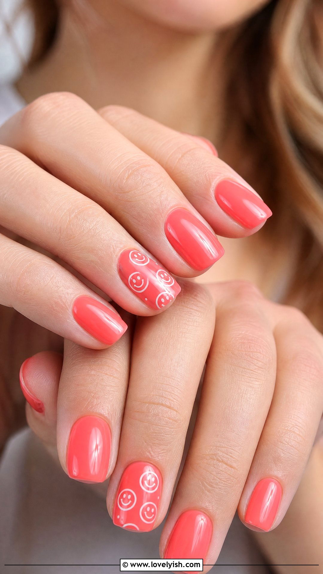 Coral Smiley Face Nails - 50 coral nail designs - 50 coral nail designs
