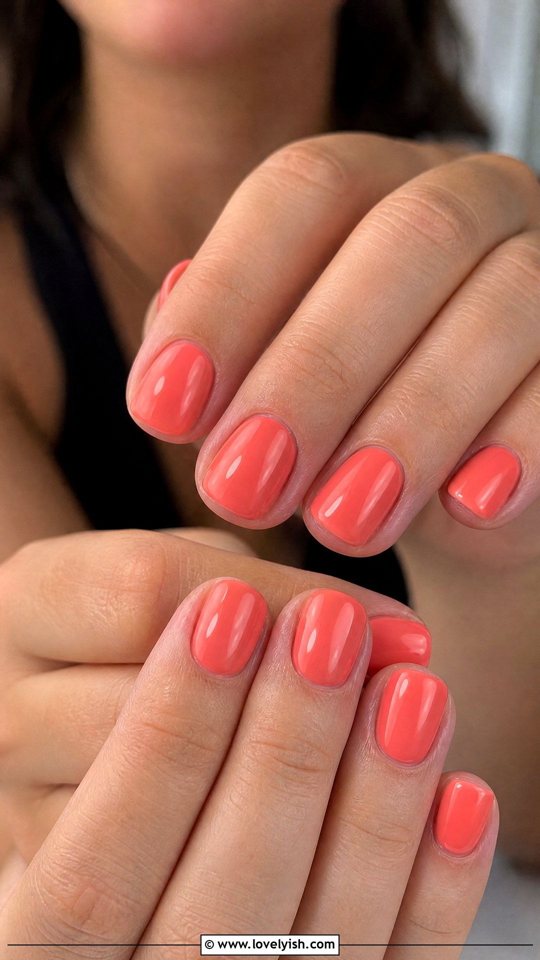 Coral Solid Glossy Nails - 38 simple nail art designs - 38 simple nail art designs