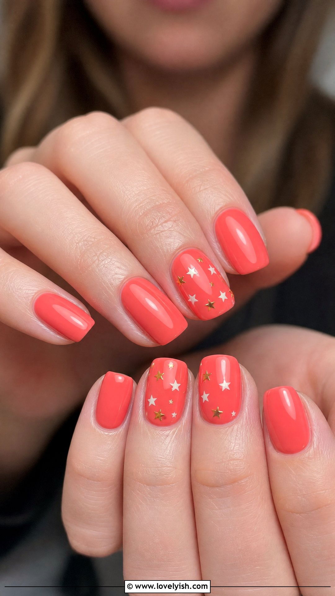 Coral Star Accent Nails - 50 coral nail designs - 50 coral nail designs