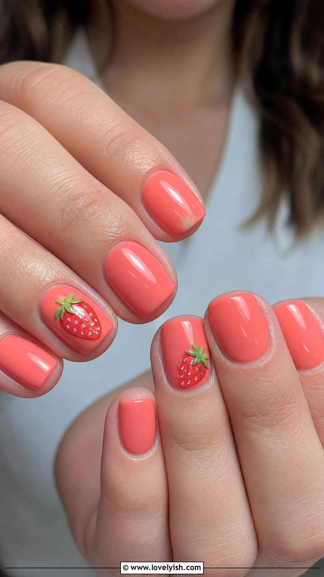Coral Strawberry Nails - 50 coral nail designs - 50 coral nail designs