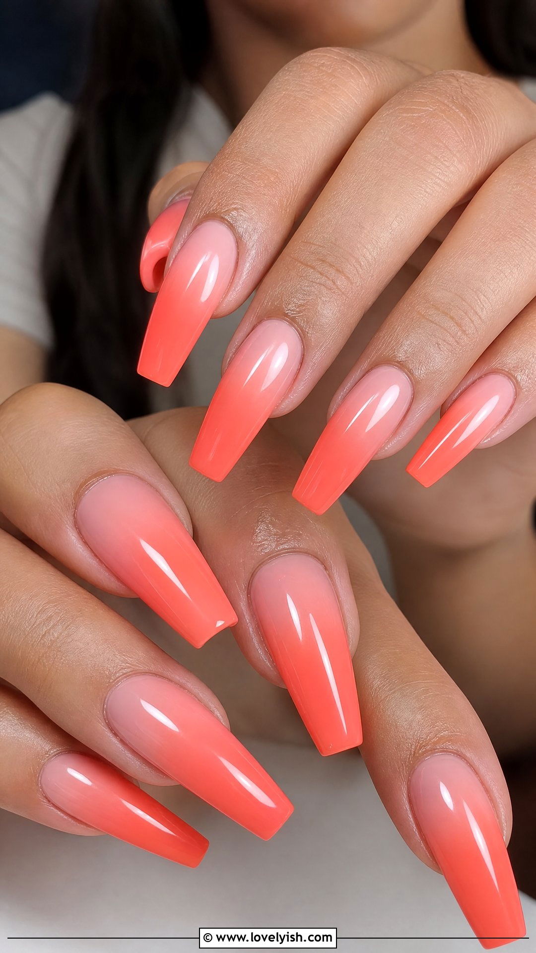 Coral Sunset Ombre Nails - 42 spring nail ideas - 42 spring nail ideas