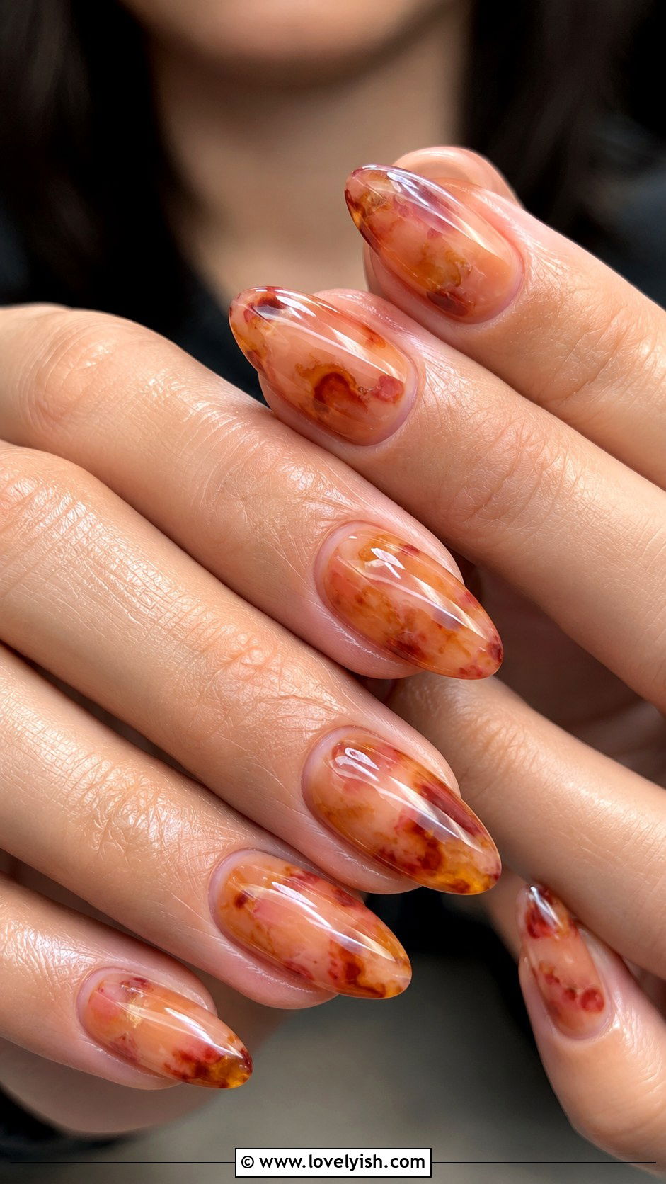 Coral Tortoise Shell Nails - 33 spring nail design ideas - 33 spring nail design ideas