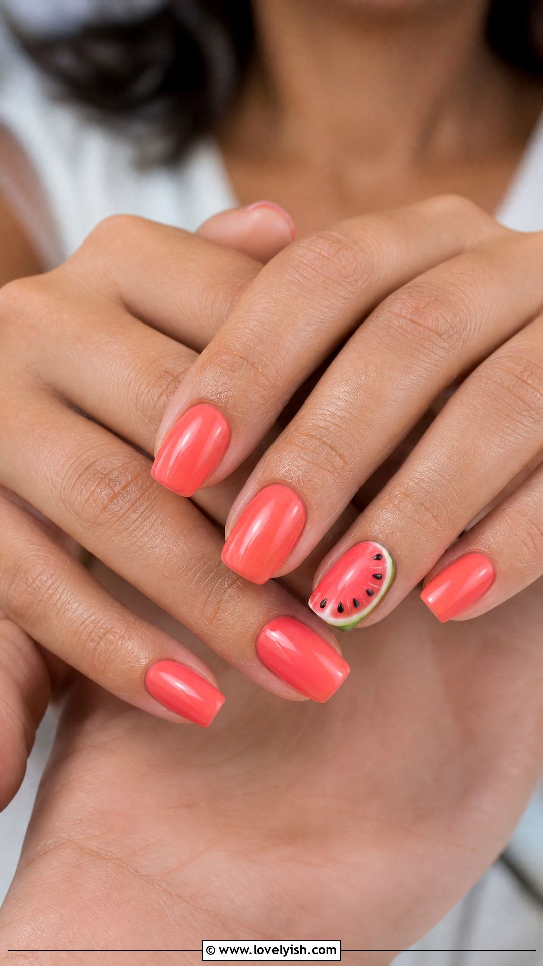Coral Watermelon Nails - 50 coral nail designs - 50 coral nail designs