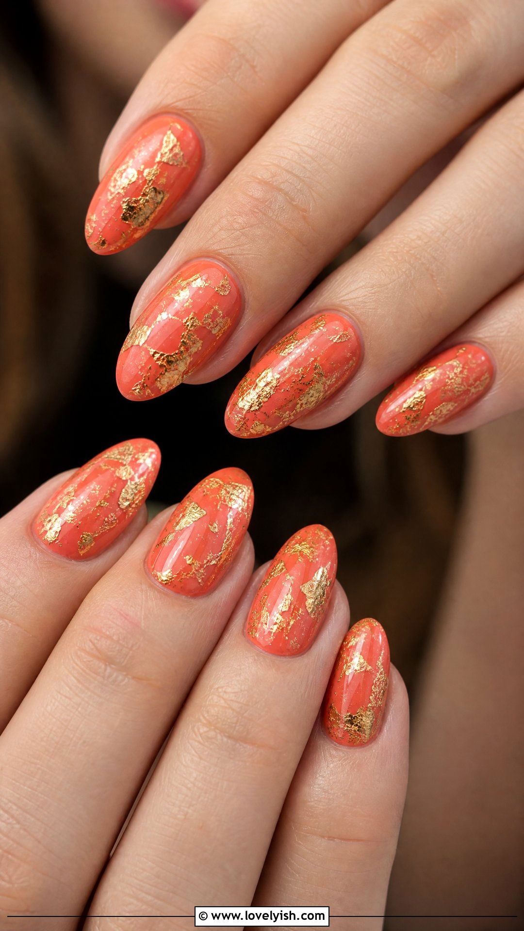 Coral and Gold Foil Nails - 50 coral nail designs - 50 coral nail designs