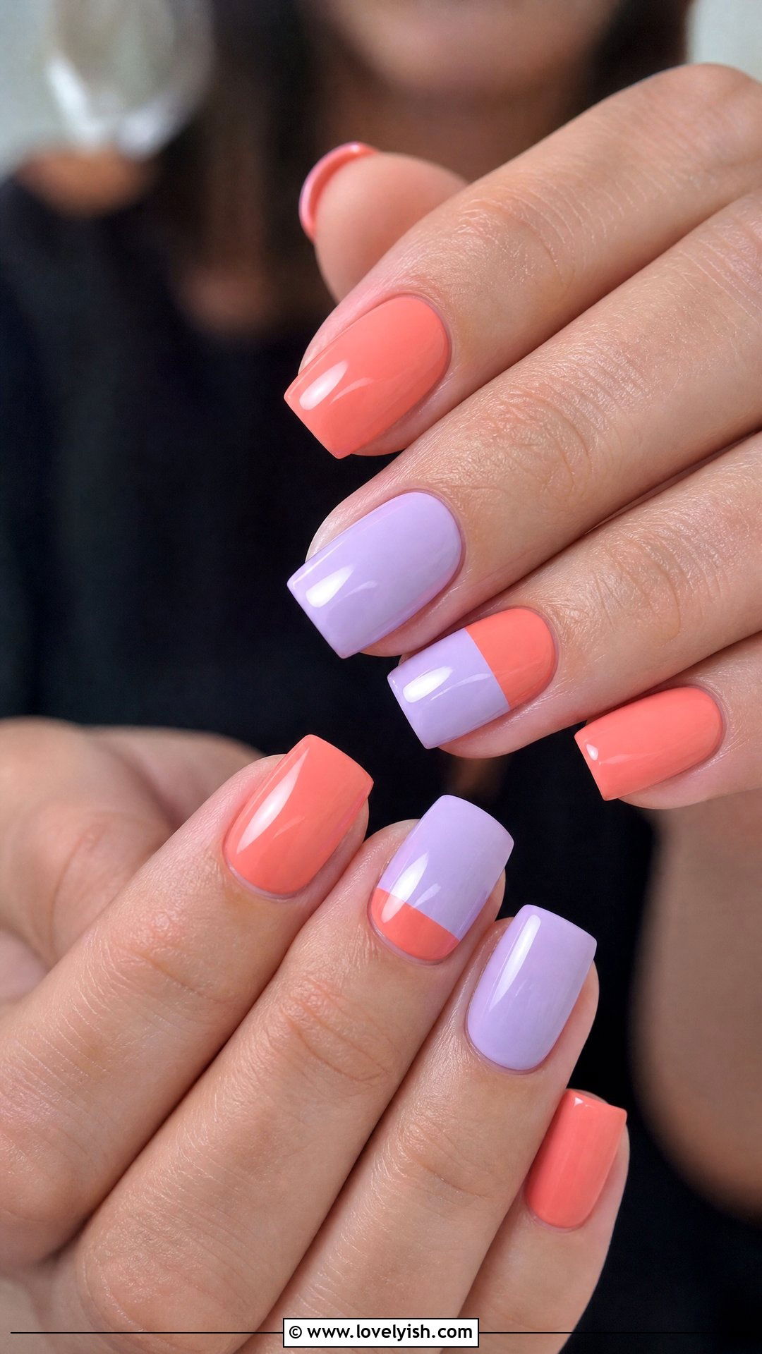 Coral and Lavender Color Block Nails - 50 coral nail designs - 50 coral nail designs