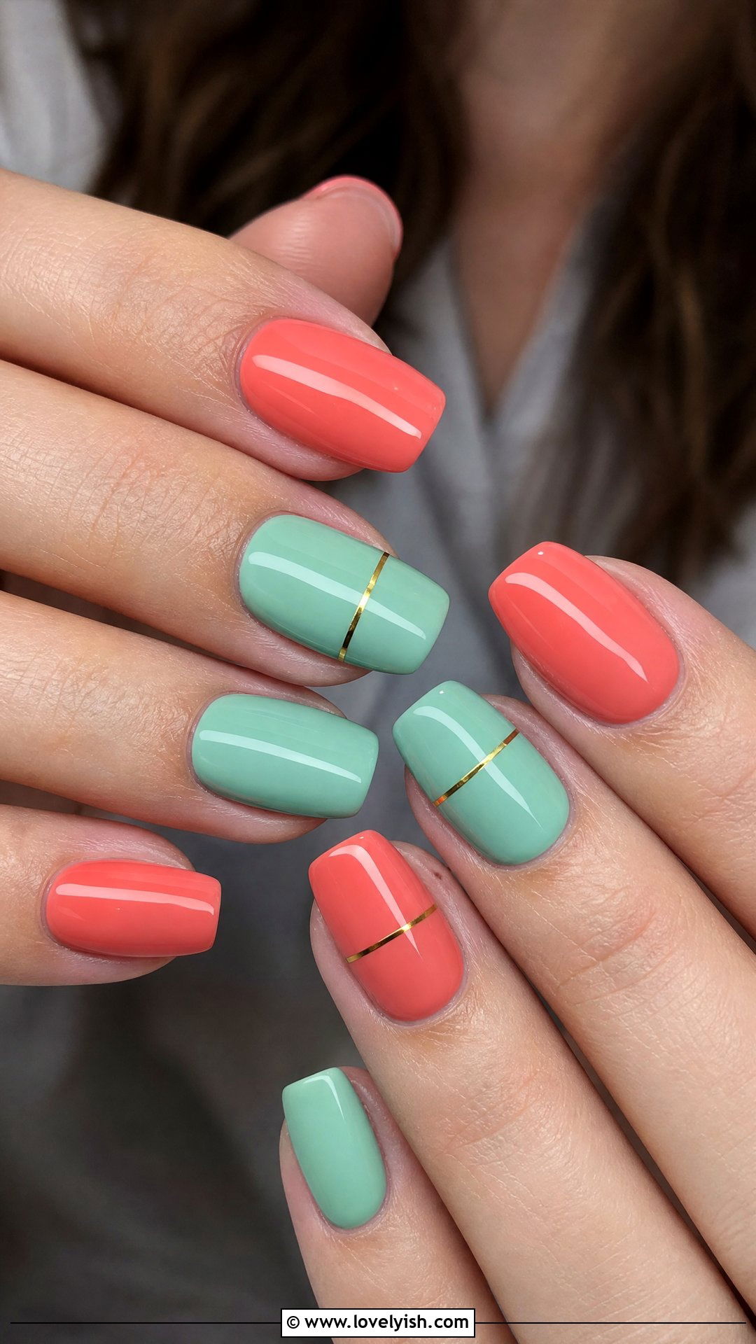 Coral and Mint Green Nails - 50 coral nail designs - 50 coral nail designs