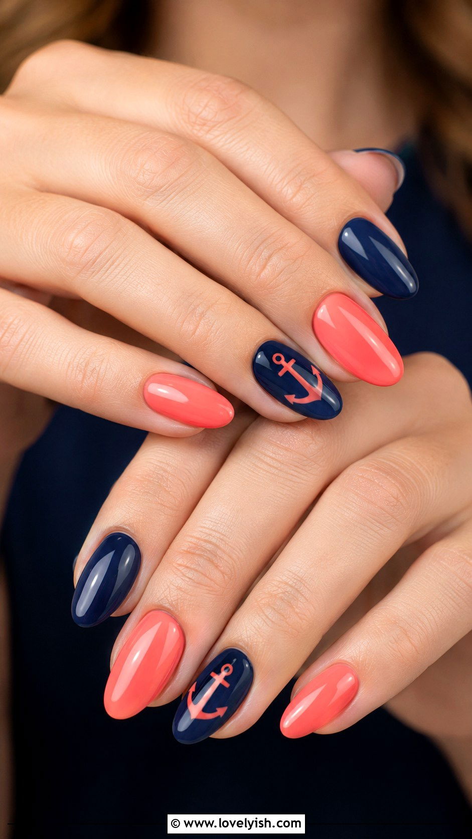 Coral and Navy Anchor Nails - 50 anchor nail designs - 50 anchor nail designs