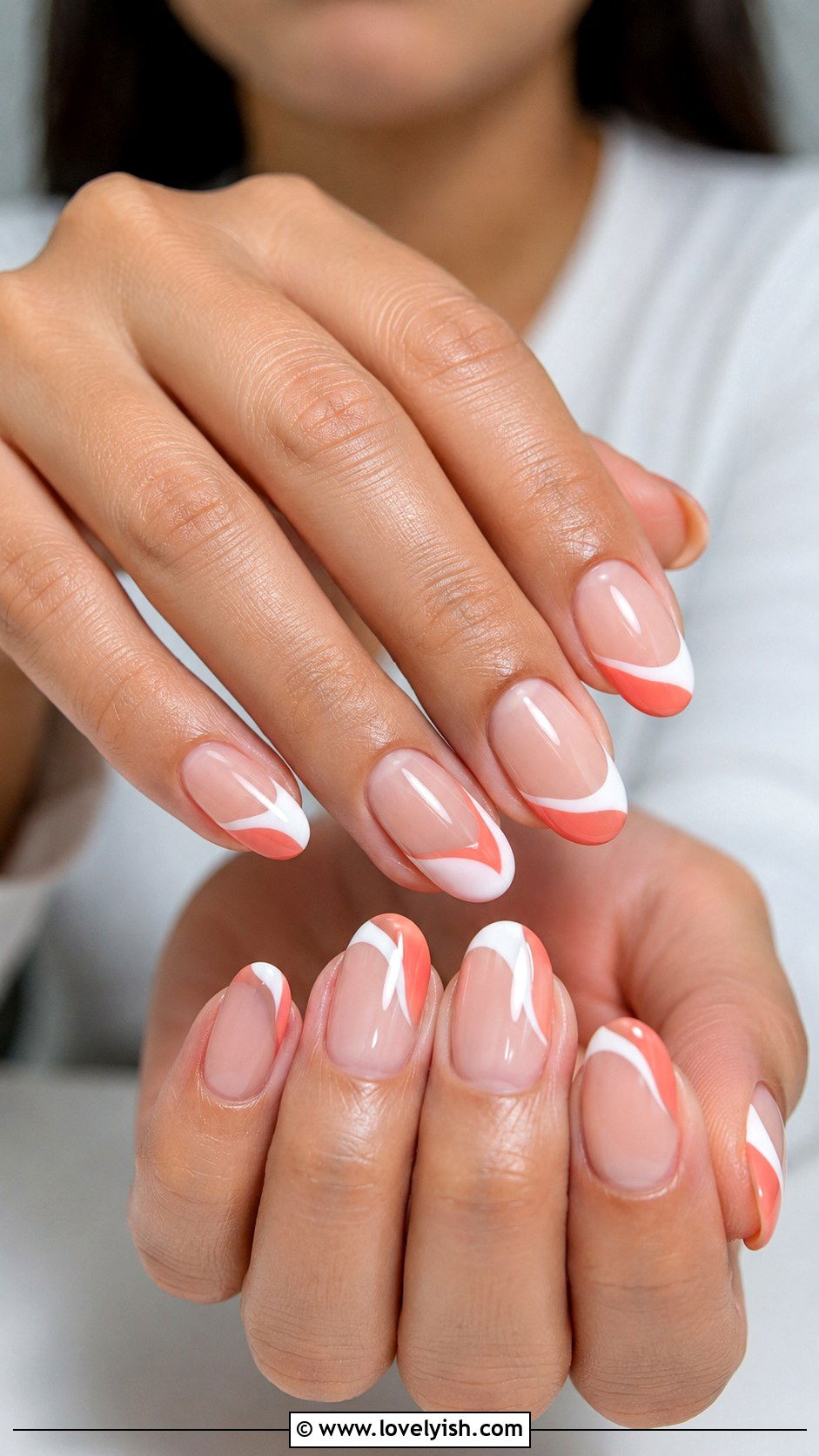 Coral and White French Swirl Nails - 50 swirl nails - 50 swirl nails