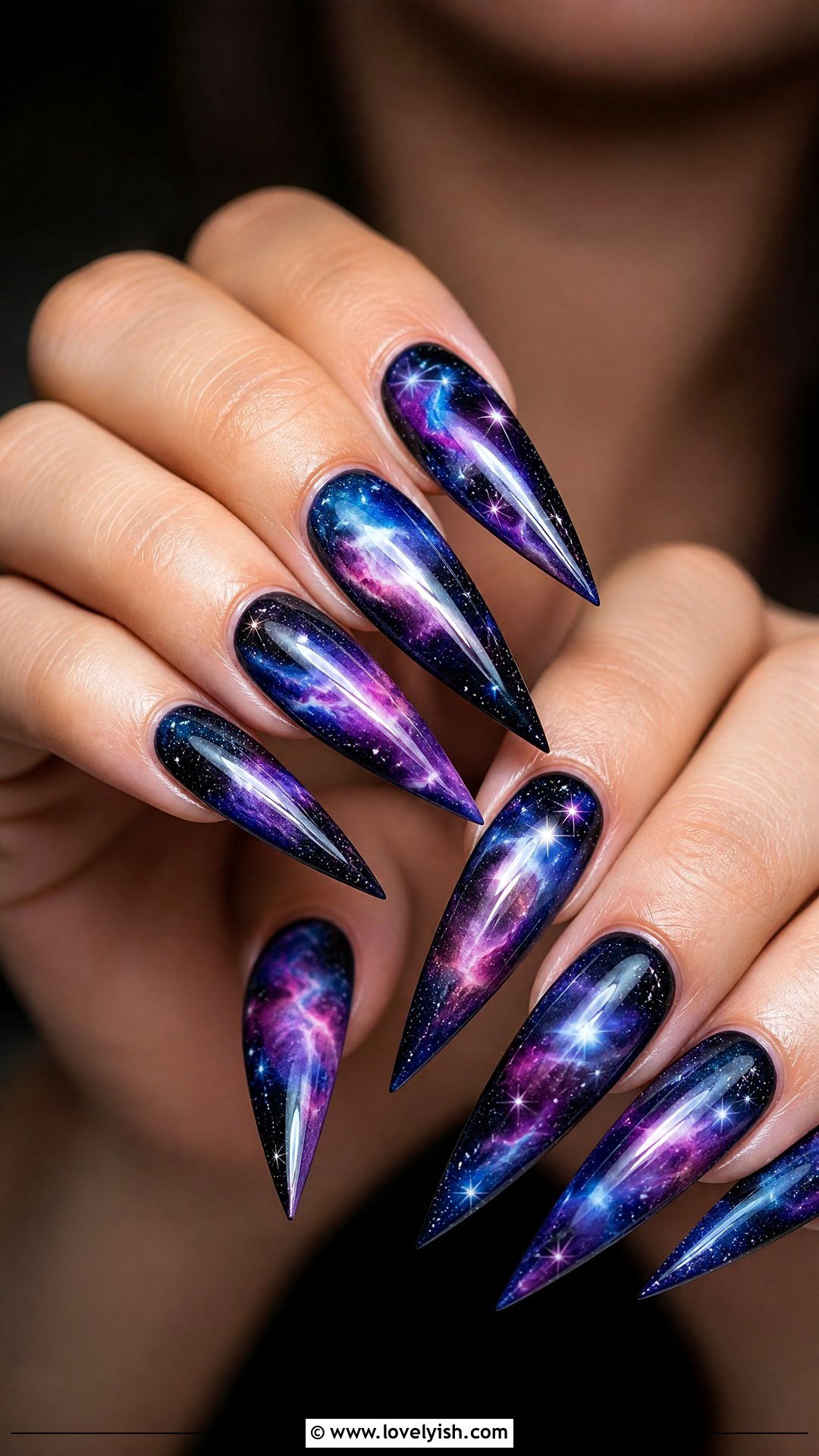 Cosmic Galaxy Long Stiletto Nails - 50 long stiletto nails - 50 long stiletto nails