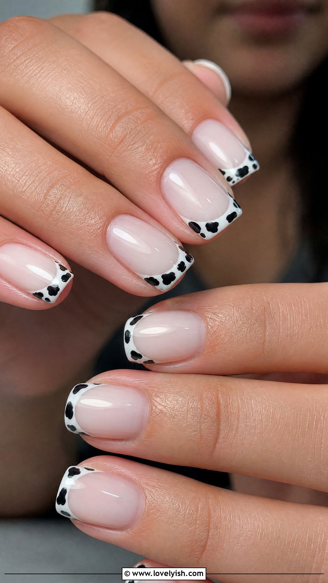 Cow Print French Tip Short Nails - 50 short french tip nails - 50 short french tip nails