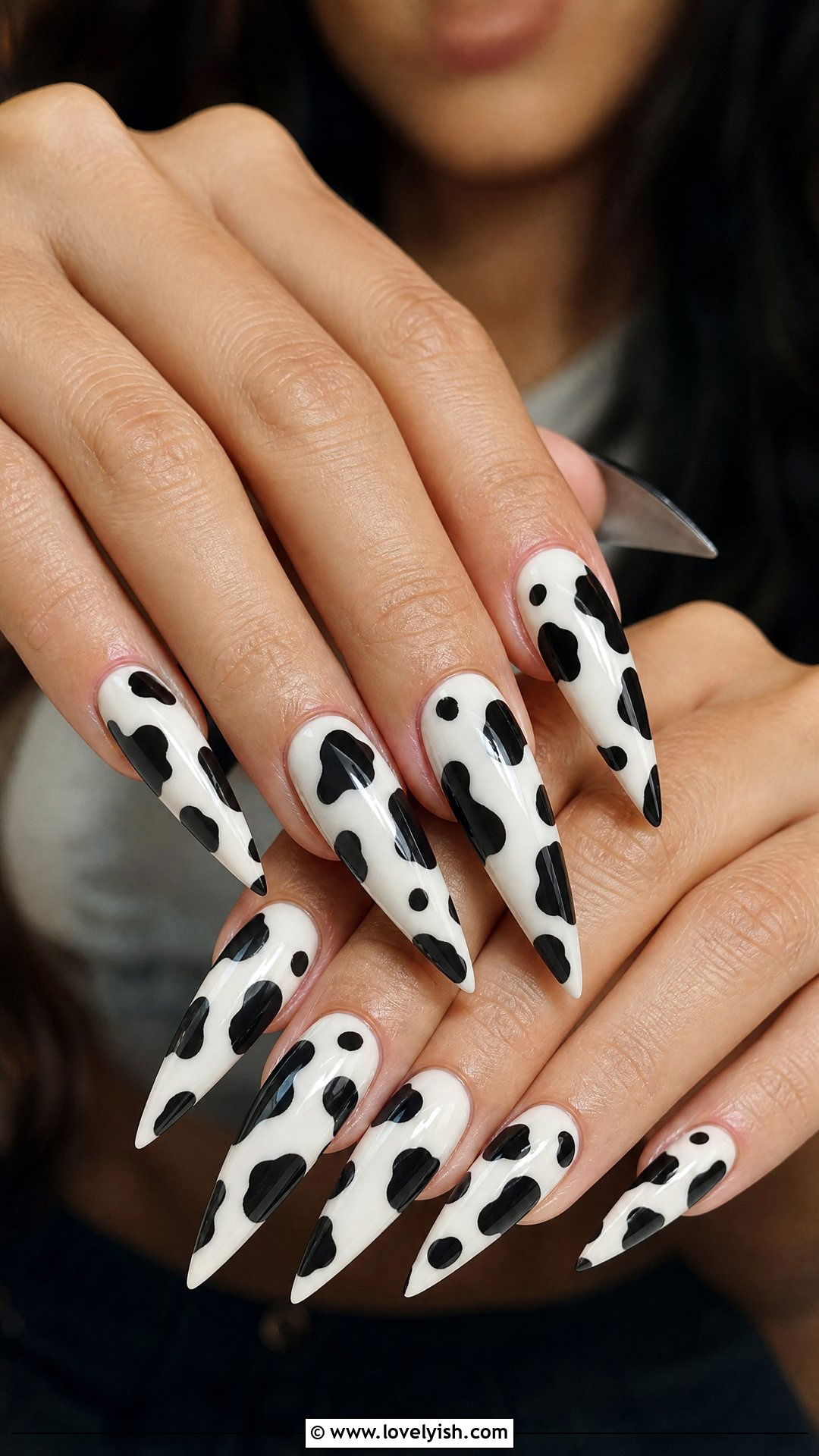 Cow Print Long Stiletto Nails - 50 long stiletto nails - 50 long stiletto nails