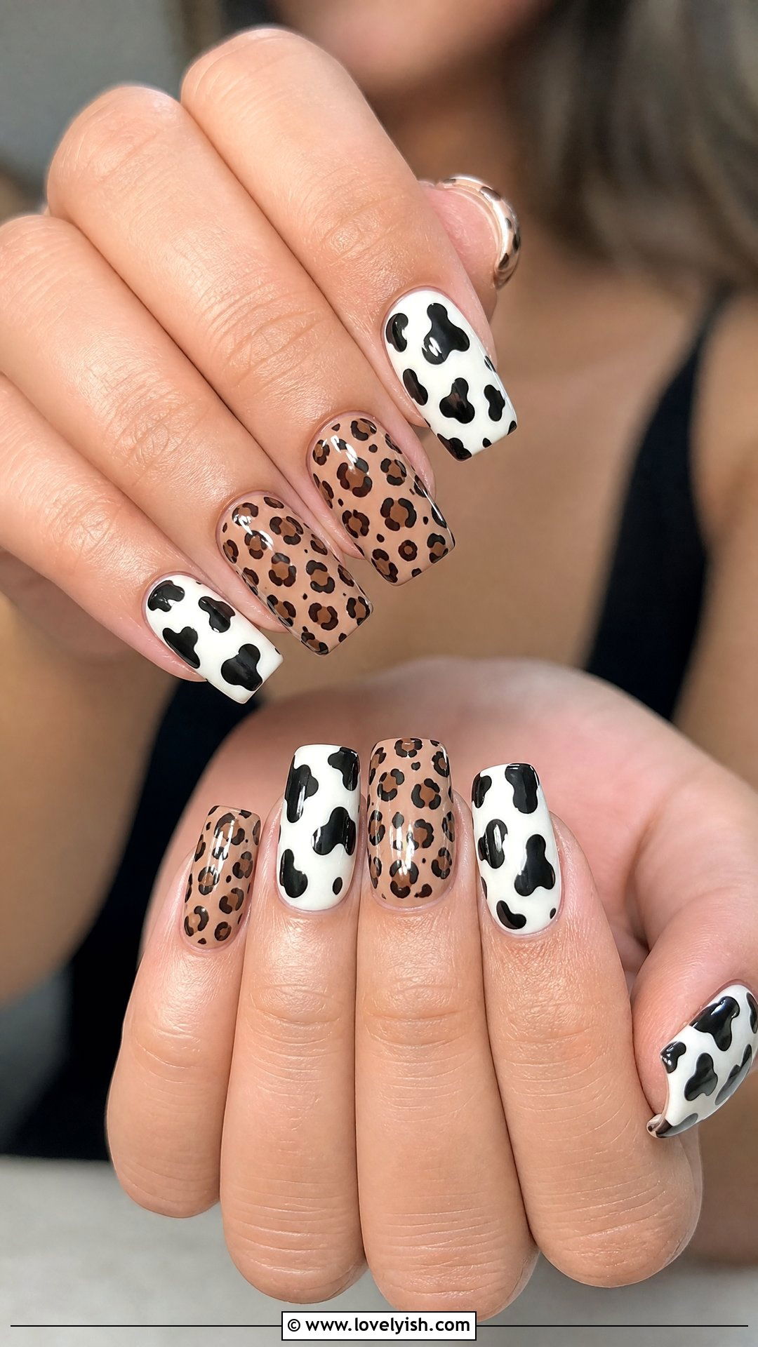 Cow Print and Leopard Mixed Nails - 50 leopard print nails - 50 leopard print nails