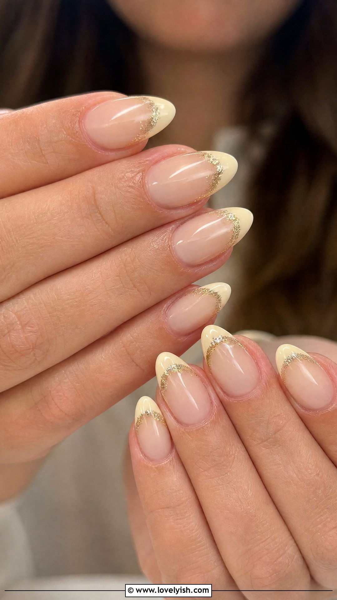 Cream French With Gold Glitter Nails - 50 elegant nails - 50 elegant nails