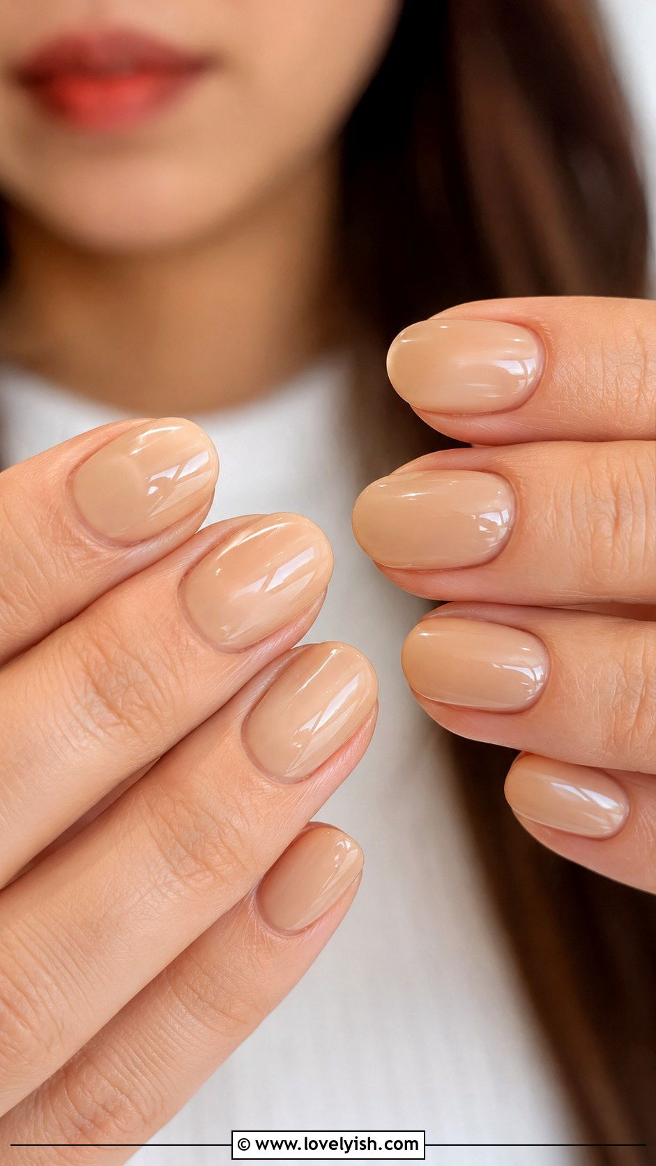 Cream Soda Glossy Beige Nails - 50 back to school nails - 50 back to school nails
