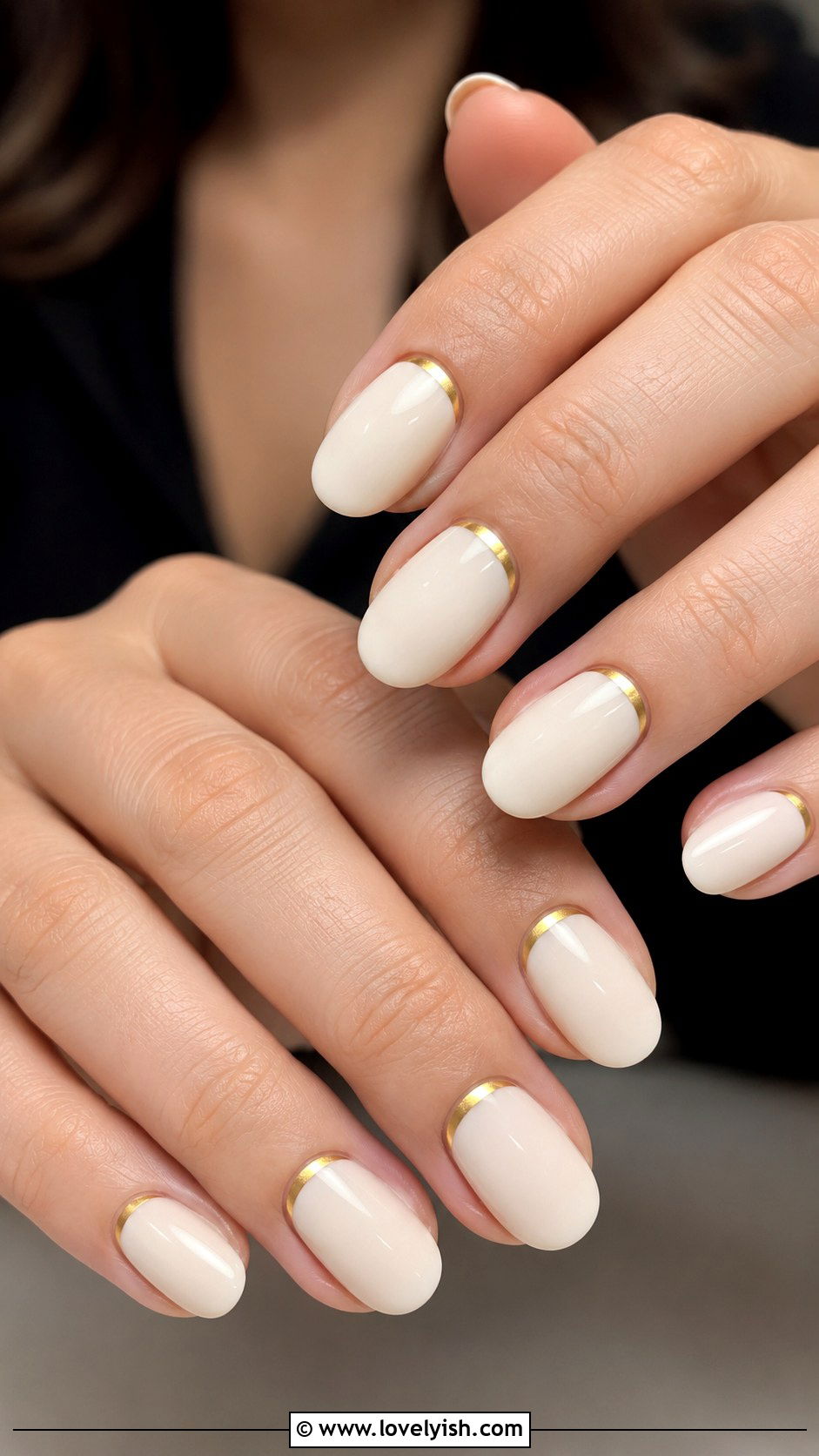 Cream and Gold Half Moon Nails - 38 classy nail designs - 38 classy nail designs