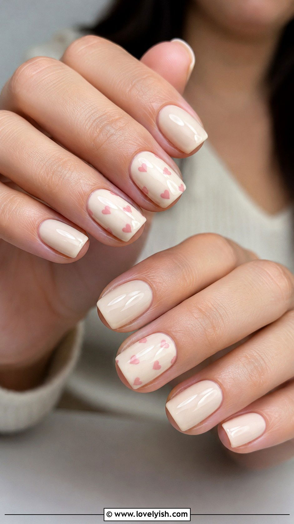 Cream and Pink Heart Nails - 50 balletcore nails - 50 balletcore nails