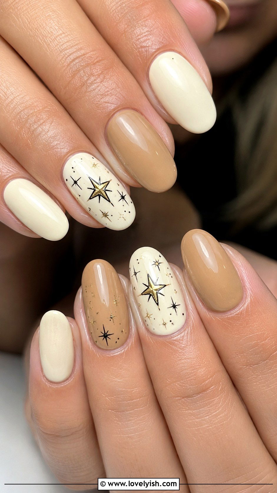 Cream and Tan Nails with Star Nail Art - 50 western nail designs - 50 western nail designs