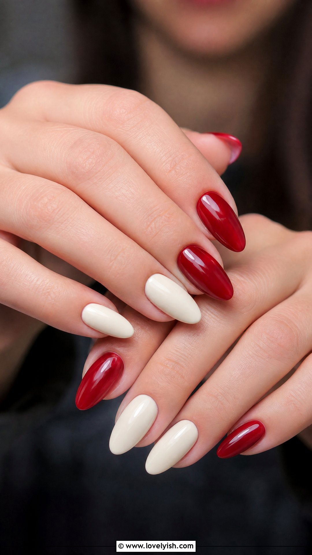Crimson and Cream Holiday Nails - 50 holiday nails - 50 holiday nails