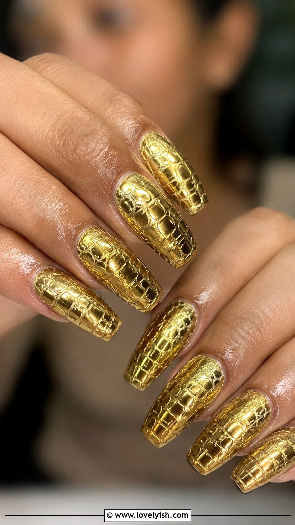 Crocodile Print Gold Nails - 50 luxury nails - 50 luxury nails
