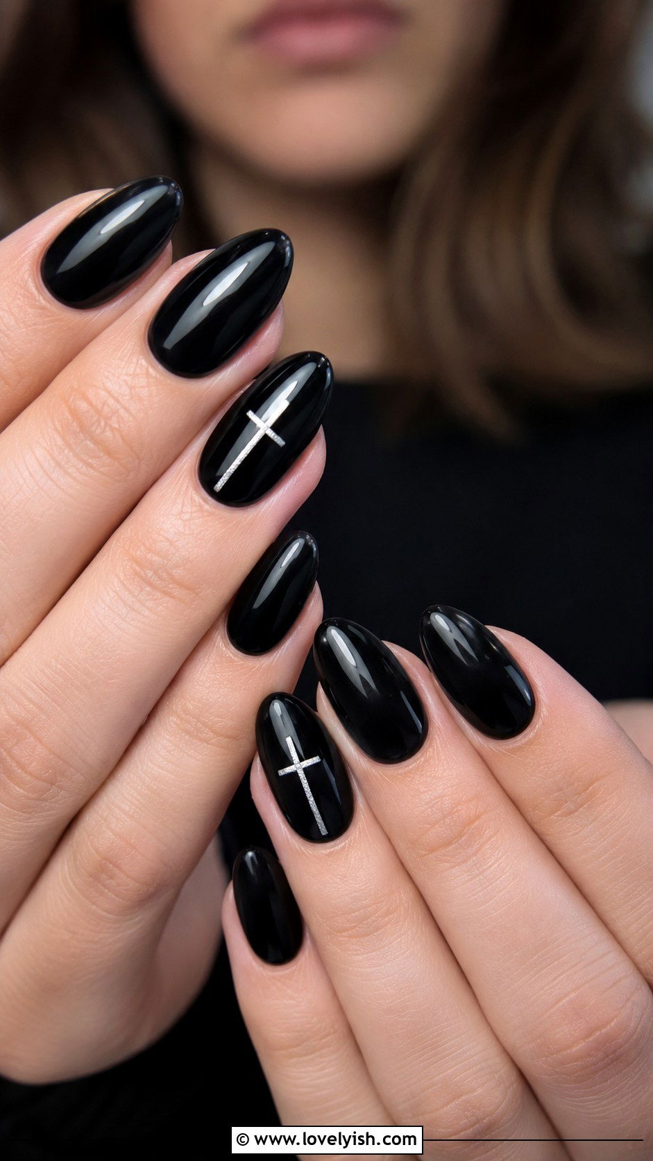 Cross Motif Black Nails - 25 edgy nail designs - 25 edgy nail designs