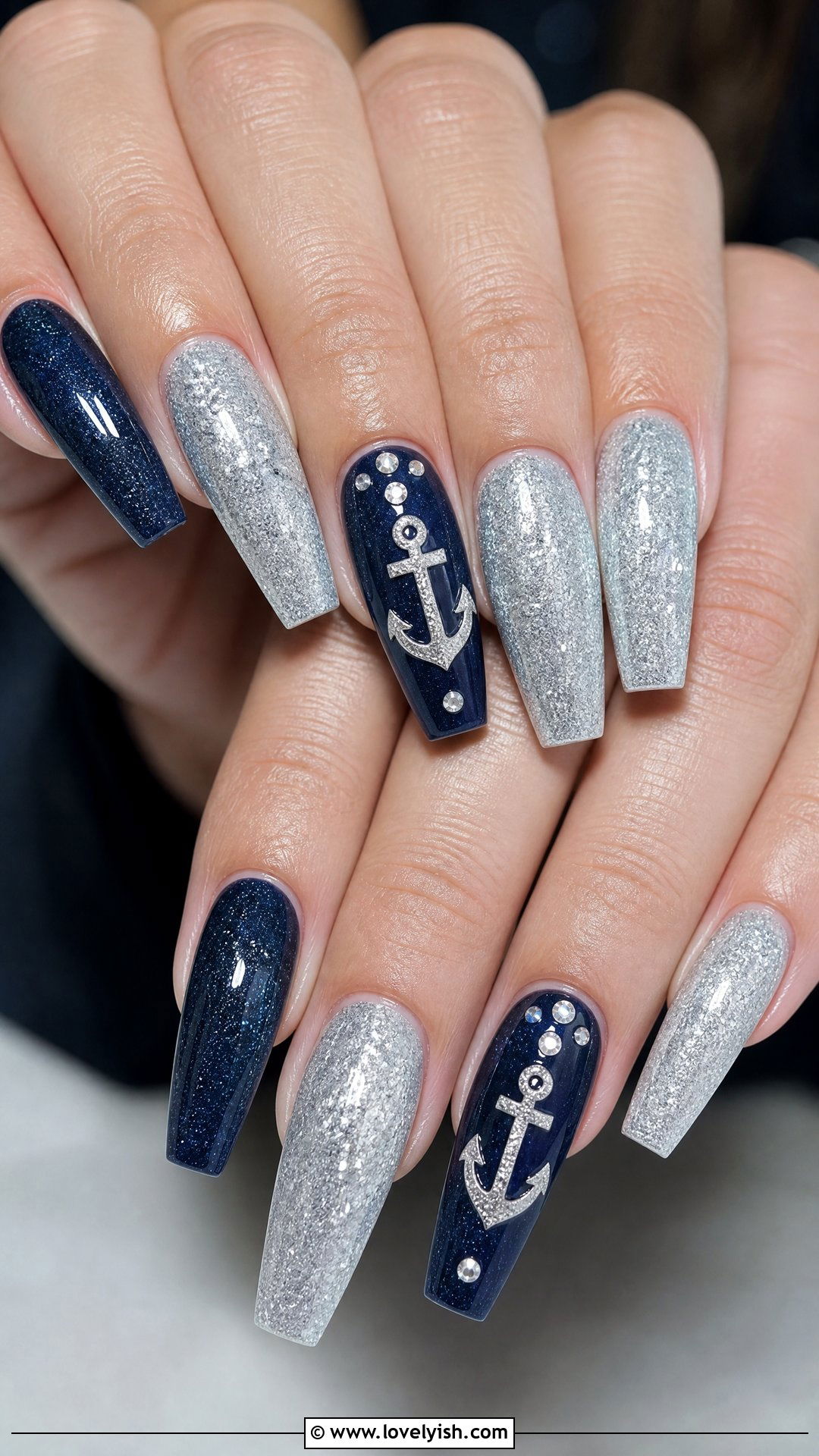 Cruise Ready Anchor Glitter Nails - 50 anchor nail designs - 50 anchor nail designs
