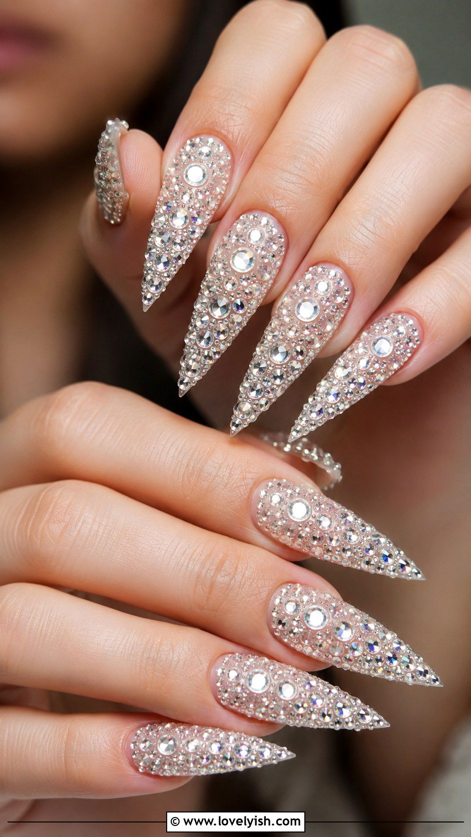 Crystal Encrusted Stiletto Nails - 50 luxury nails - 50 luxury nails