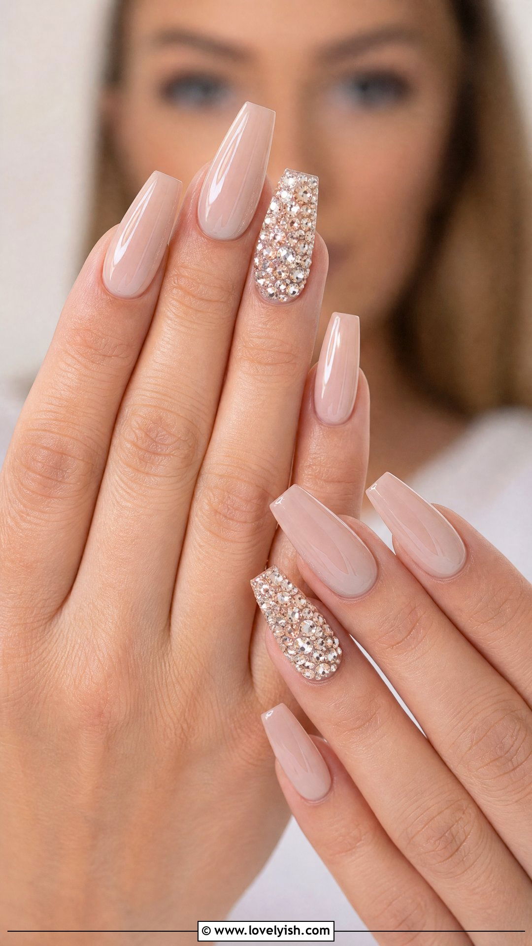 Crystal Rhinestone Accent Bridal Nails - 25 bridal nail ideas - 25 bridal nail ideas