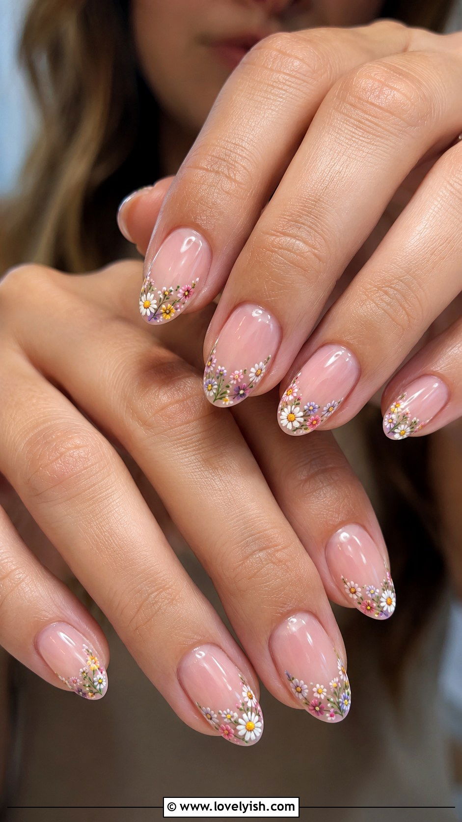 Dainty Floral French Tips - 35 nail art design ideas - 35 nail art design ideas