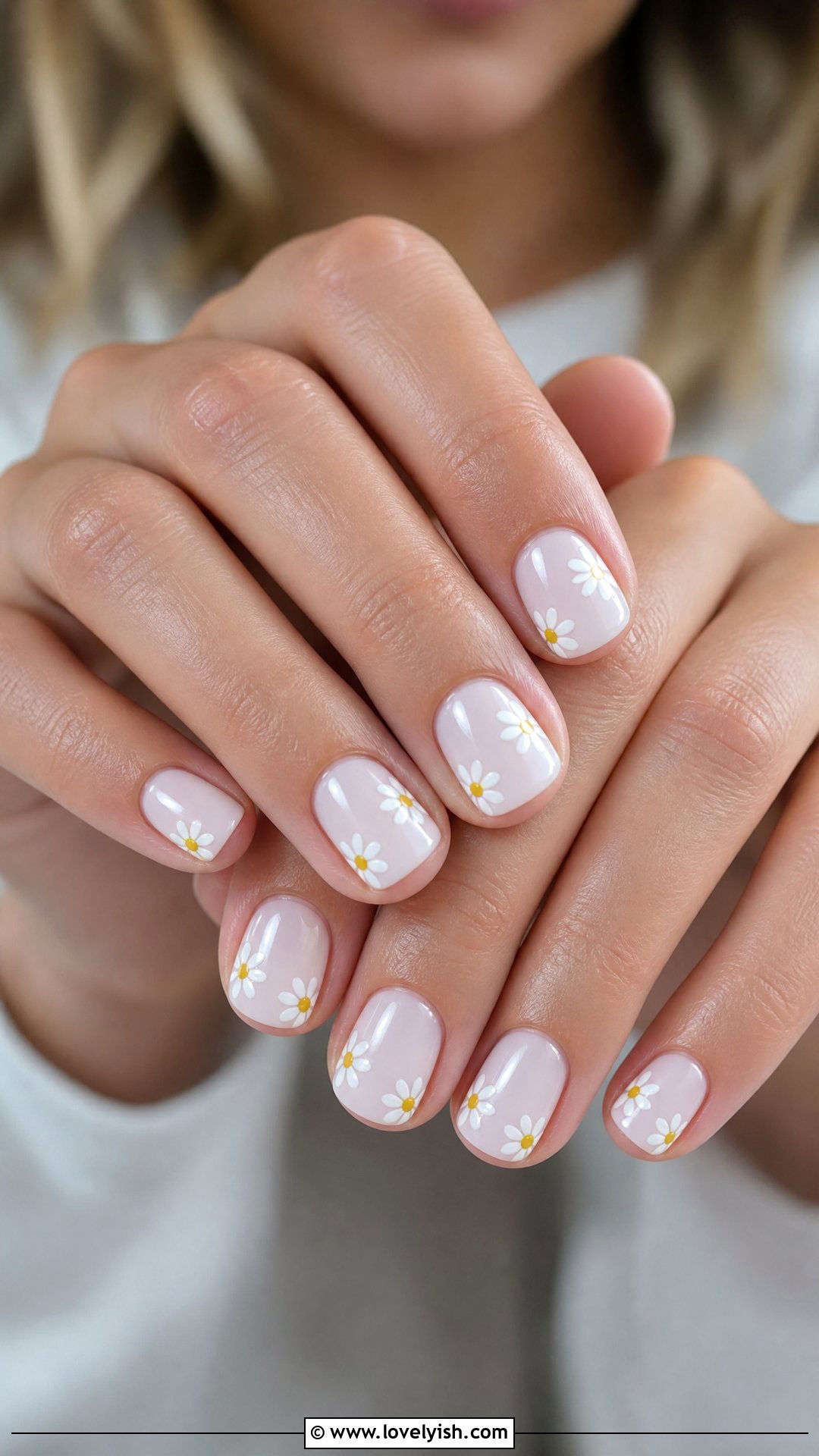 Daisy Floral Short Square Nails - 25 short square nail designs - 25 short square nail designs