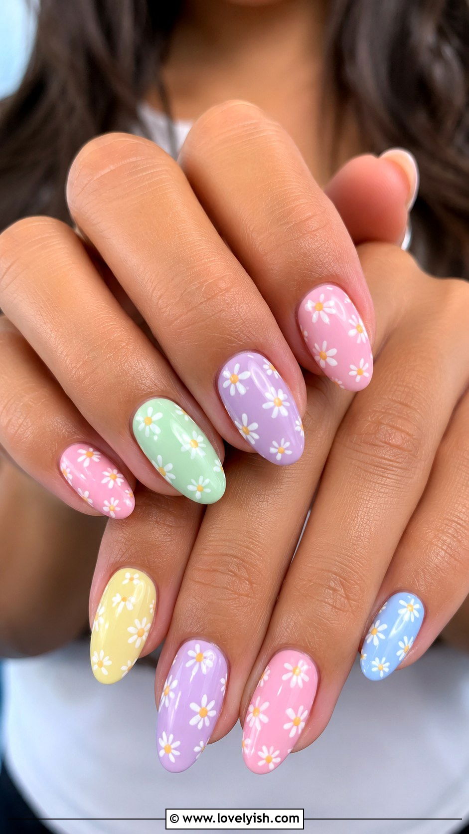 Daisy Print Pastel Gel X Nails - 50 gel x nails - 50 gel x nails