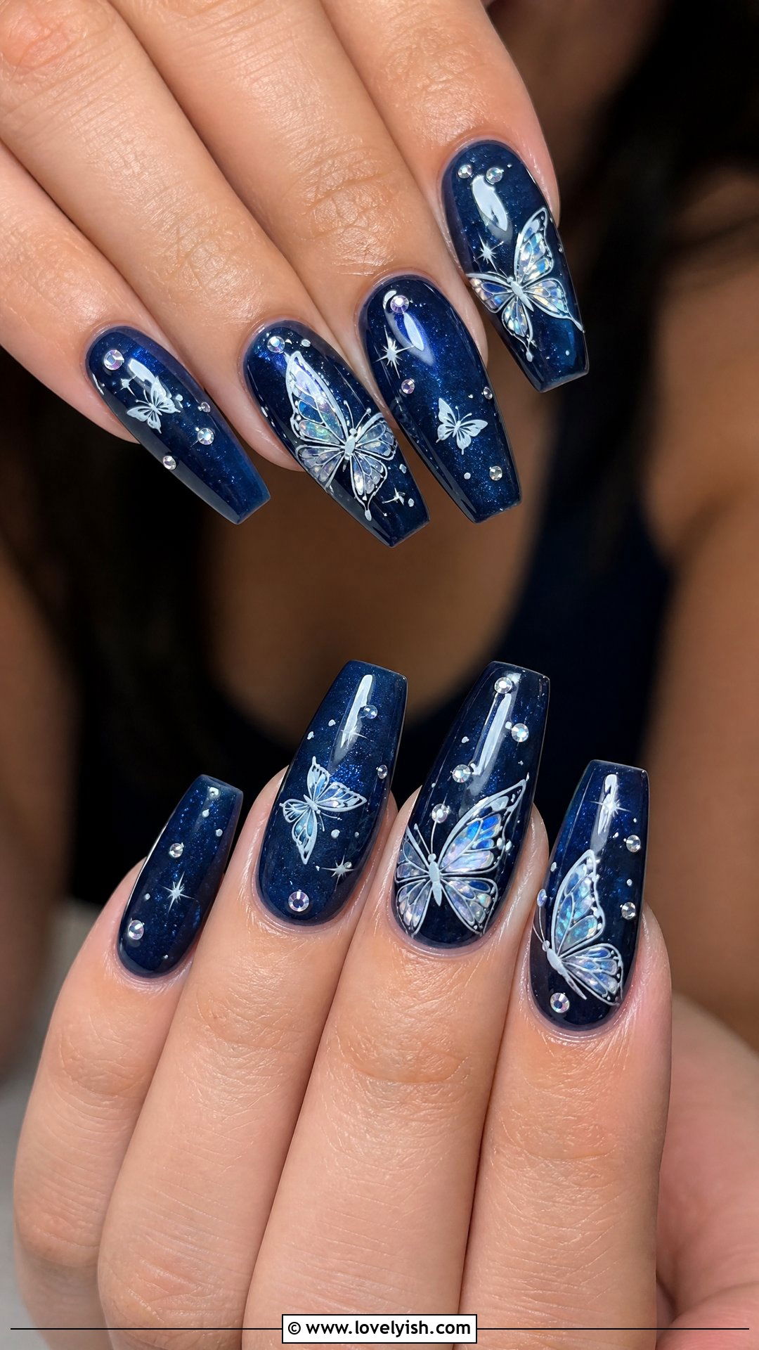 Dark Blue Butterfly Nails - 50 dark blue nail designs - 50 dark blue nail designs