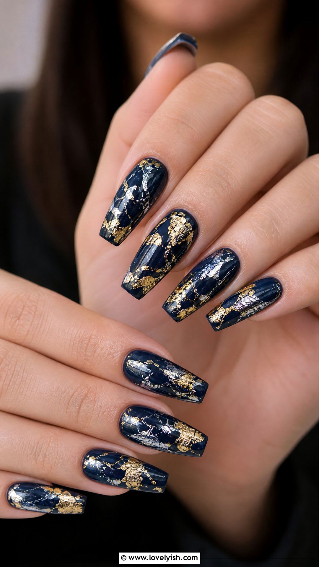 Dark Blue Crackle Foil Nails - 50 dark blue nail designs - 50 dark blue nail designs