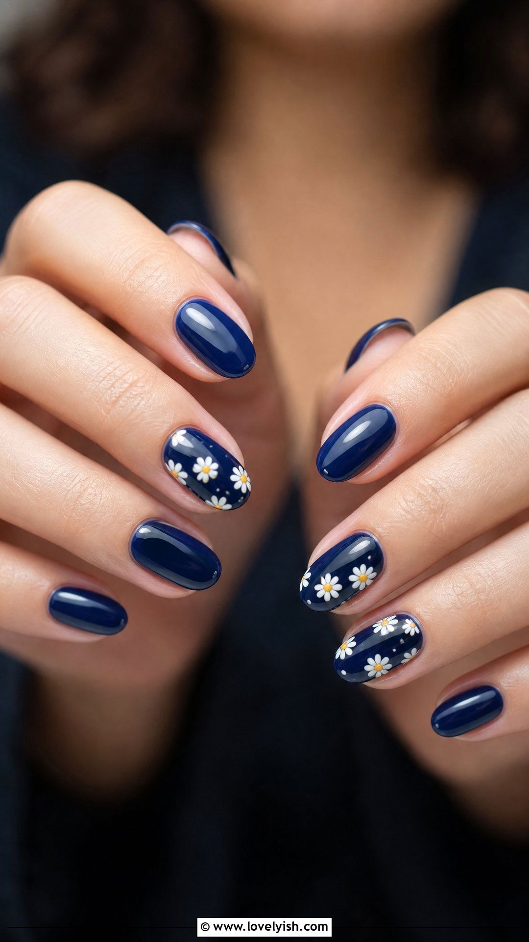Dark Blue Daisy Nails - 50 dark blue nail designs - 50 dark blue nail designs