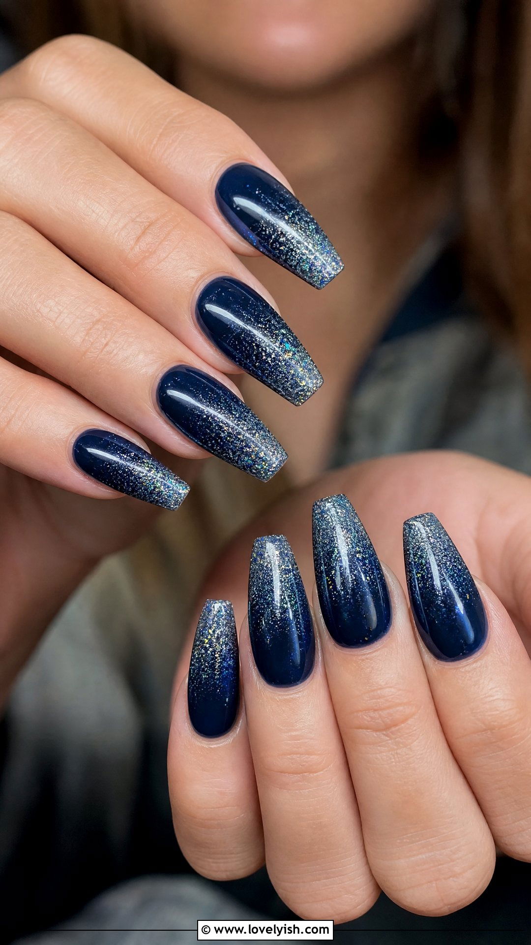 Dark Blue Glitter Ombre Nails - 50 dark blue nail designs - 50 dark blue nail designs