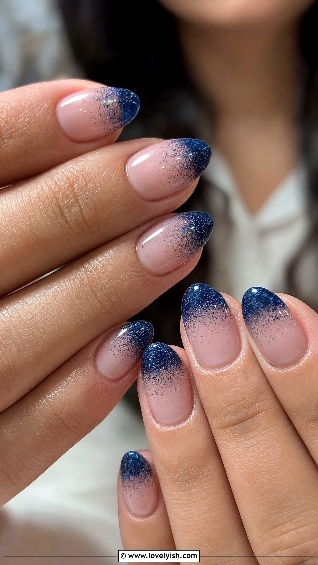 Dark Blue Glitter Tip Nails - 50 dark blue nail designs - 50 dark blue nail designs